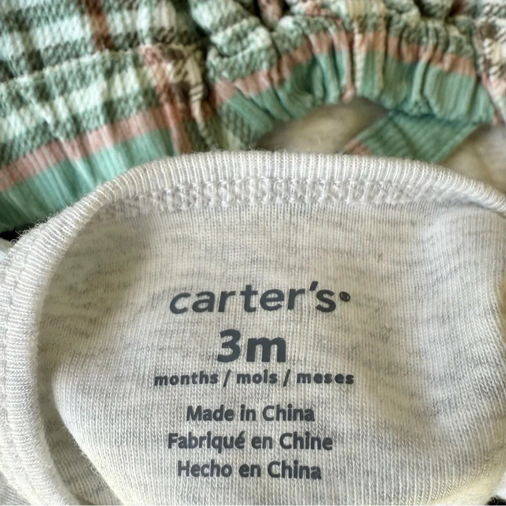 Carter’s Matching Three Piece NWT Green White Shirt + Dress + Tights Set 👶🏻